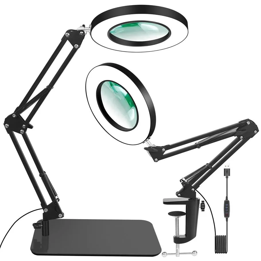 LED Magnifying Floor Lamp for Estheticians 5X 8X Magnifier Light Glass Lens for Beauty Nail Reading Crafts Sewing Close Work