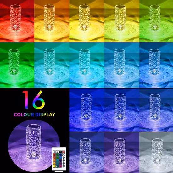 Helius 16 Color Changing RGB Touch Rechargeable LED Crystal Night Table Lamp